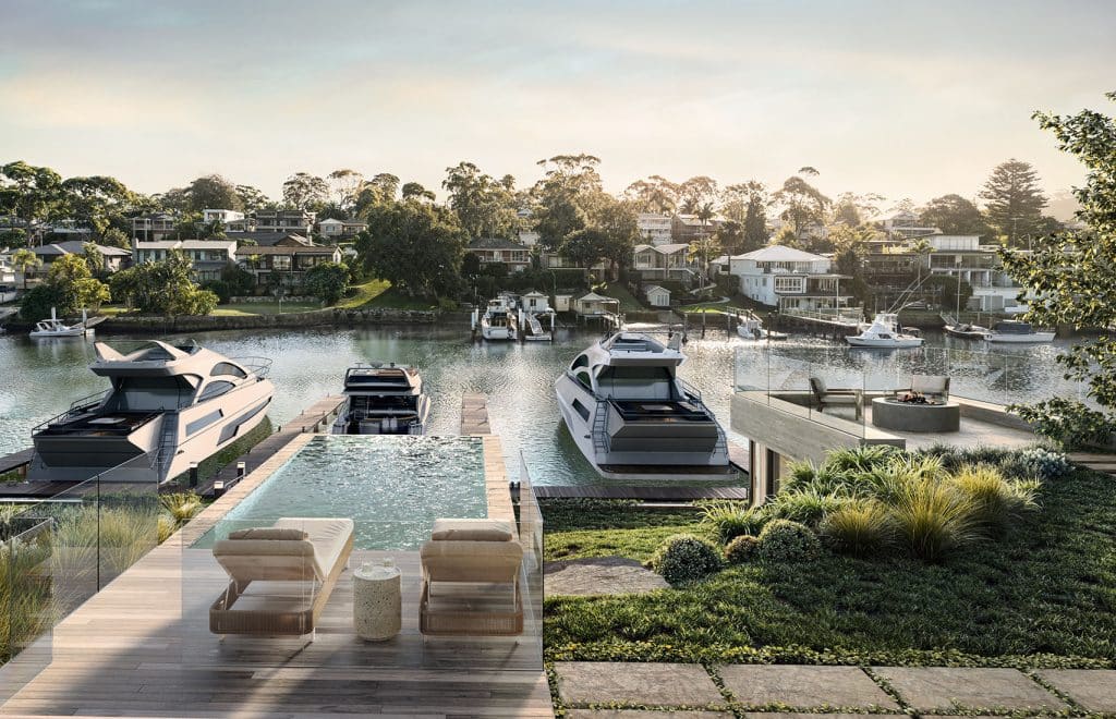 Luxury homes with deep water marina pens on the water at Newport on the Northern Beaches